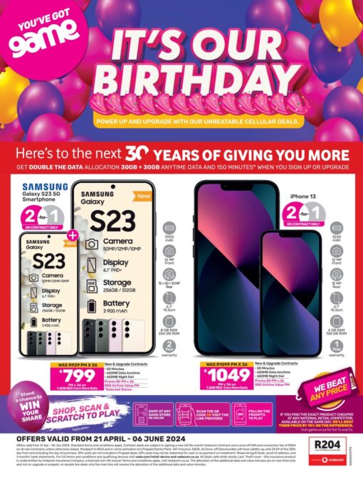 Game cell phones leaflet and catalogue, offering a special on the Samsung S23