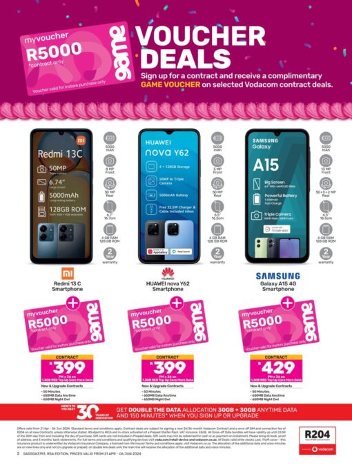 Game cell phones leaflet and catalogue, offering a special on Redmi, Huawei and Samsung