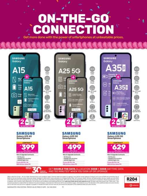 Game cell phones leaflet and catalogue, offering a special on the Samsung A15, A25 and A35