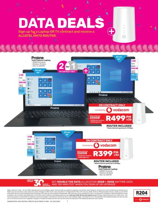 Game cell phones leaflet and catalogue, offering a special on Proline intel Celeron laptops