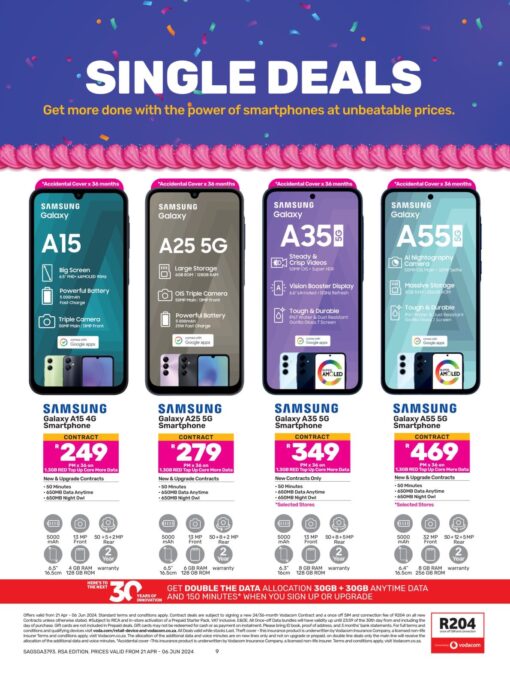 Game cell phones leaflet and catalogue, offering a special on the Samsung A15, A25, A35 and Samsung A55